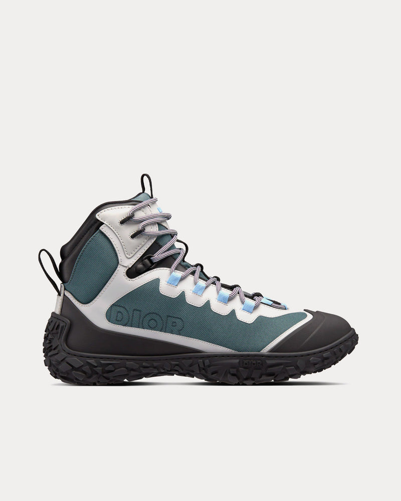 Dior Diorizon Hiking Ankle Boot Green-Gray Technical Mesh and Black Rubber High Top Sneakers - 1