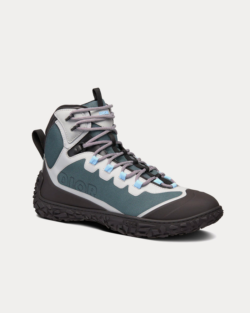 Dior Diorizon Hiking Ankle Boot Green-Gray Technical Mesh and Black Rubber High Top Sneakers - 3