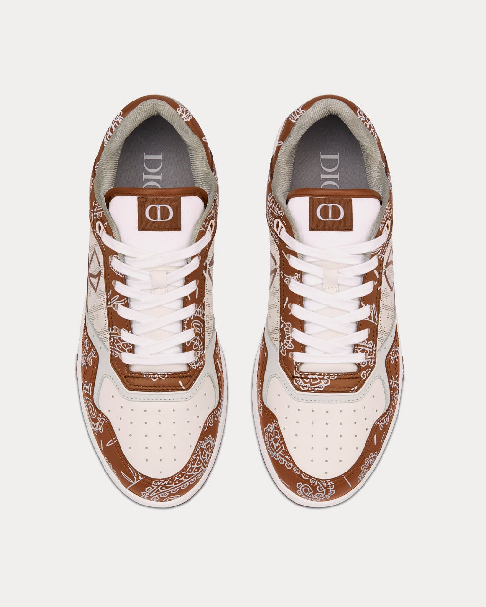 Dior B27 Coffee and White Smooth Calfskin with CD Paisley Motif and White Dior Oblique Galaxy Leather Low Top Sneakers - 2