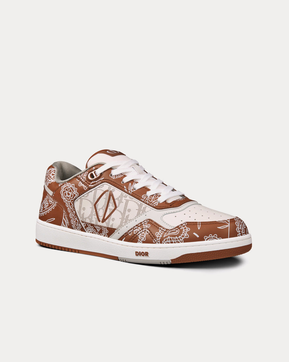 Dior B27 Coffee and White Smooth Calfskin with CD Paisley Motif and White Dior Oblique Galaxy Leather Low Top Sneakers - 3