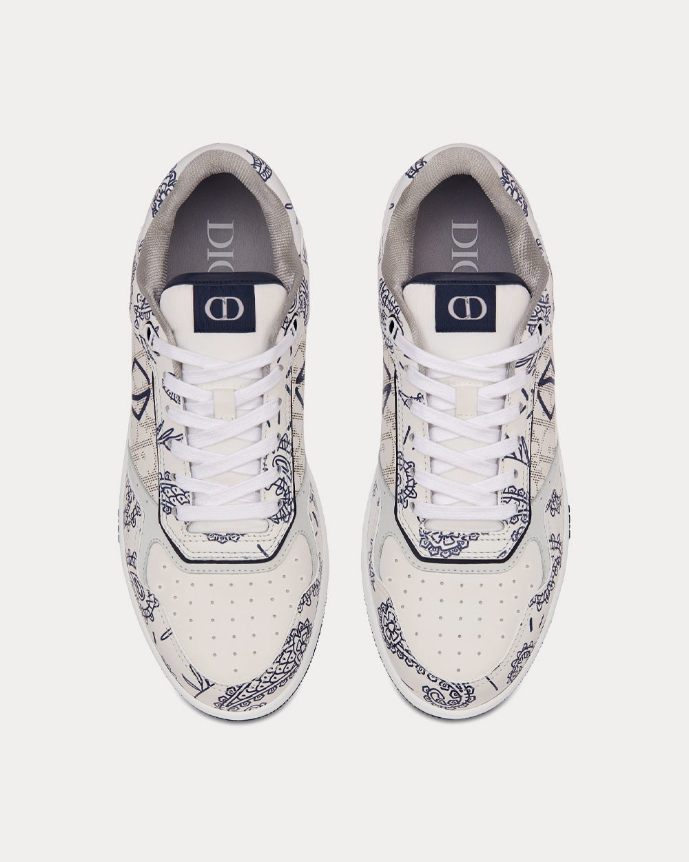 Dior B27 White Smooth Calfskin with Navy Blue CD Paisley Motif and White Dior Oblique Galaxy Leather Low Top Sneakers - 2