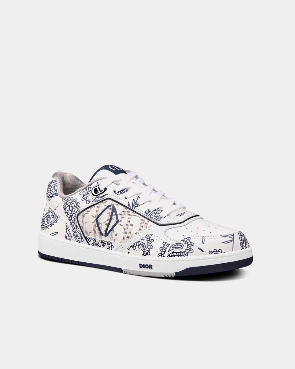 Dior B27 White Smooth Calfskin with Navy Blue CD Paisley Motif and White Dior Oblique Galaxy Leather Low Top Sneakers - 3