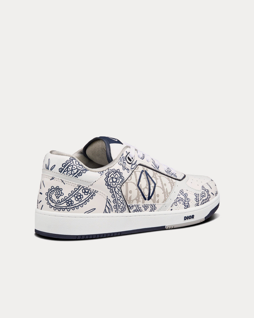 Dior B27 White Smooth Calfskin with Navy Blue CD Paisley Motif and White Dior Oblique Galaxy Leather Low Top Sneakers - 4