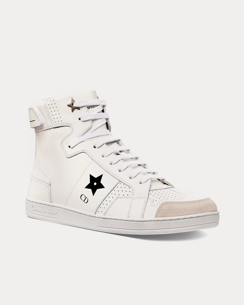 Dior Dior Star Calfskin & Suede White High Top Sneakers - 3