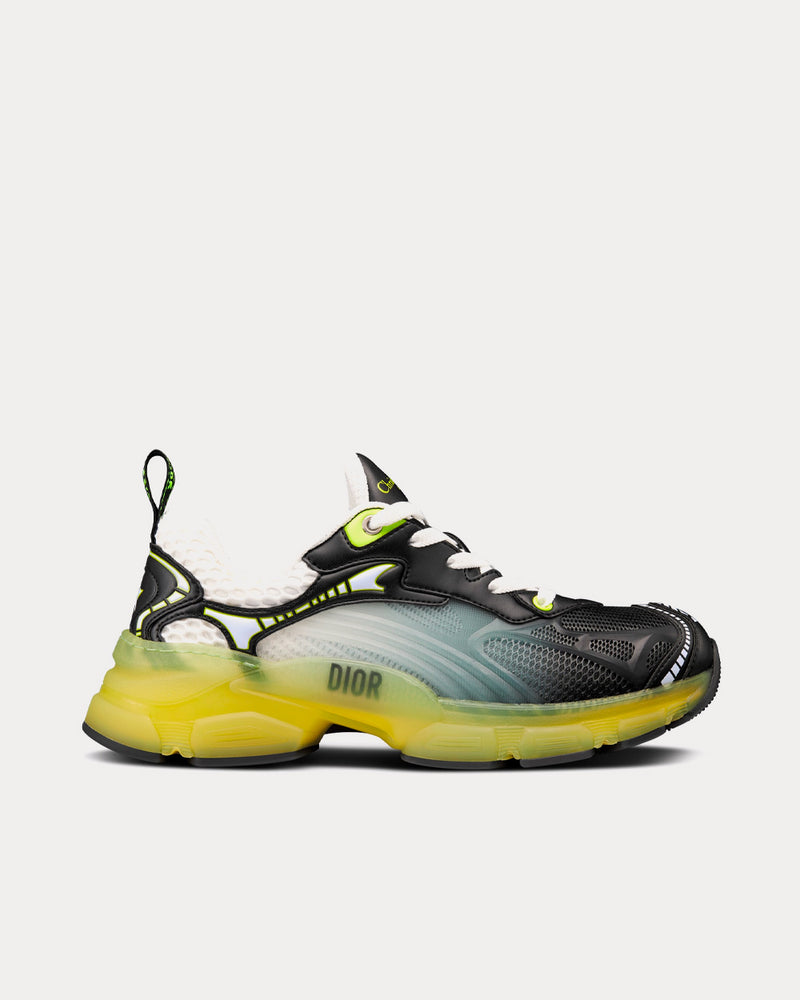 Dior Vibe White Mesh and Black Calfskin with Fluorescent Yellow Rubber Low Top Sneakers - 1