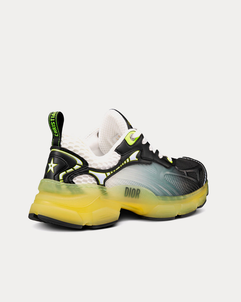 Dior Vibe White Mesh and Black Calfskin with Fluorescent Yellow Rubber Low Top Sneakers - 4