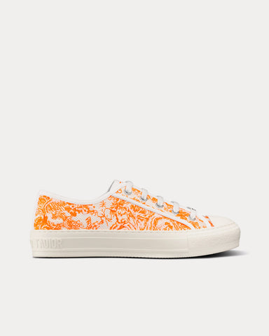 Dior Walk'n'Dior Bright Orange Toile de Jouy Embroidered Cotton Low Top Sneakers