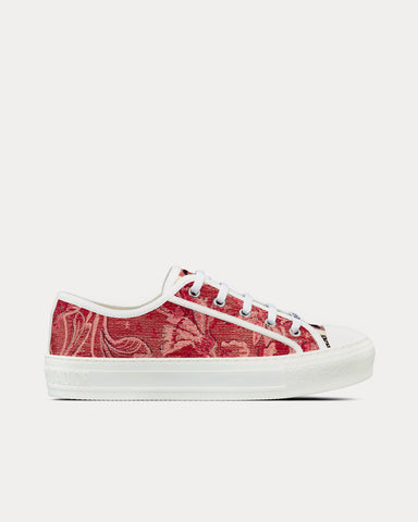 Dior Walk'n'Dior Cherry Red Dior Brocart Embroidered Cotton with Gold-Tone Metallic Thread Low Top Sneakers