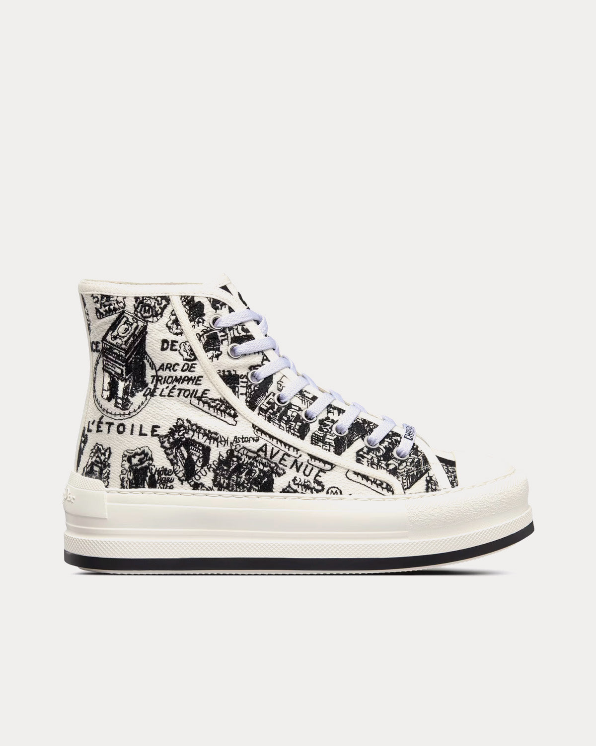 Dior Walk'n'Dior Platform White and Black Cotton Embroidered with Plan de Paris Motif High Top Sneakers - 1