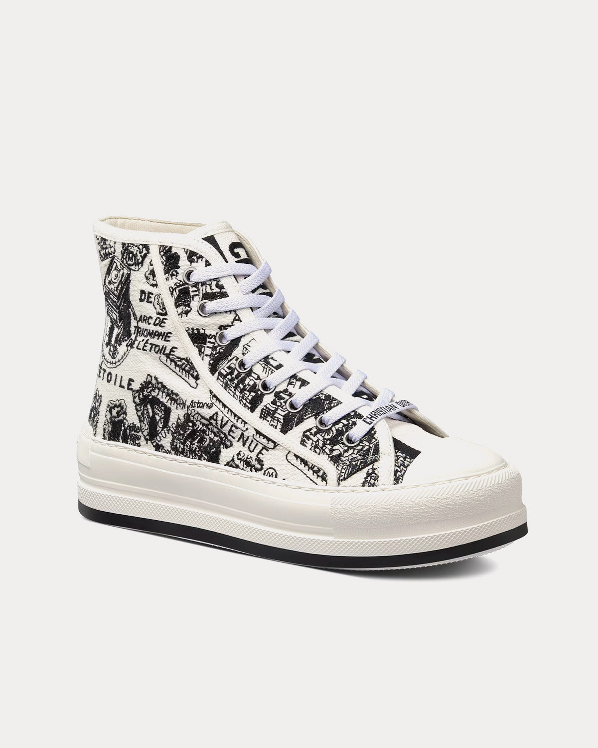 Dior Walk'n'Dior Platform White and Black Cotton Embroidered with Plan de Paris Motif High Top Sneakers - 3