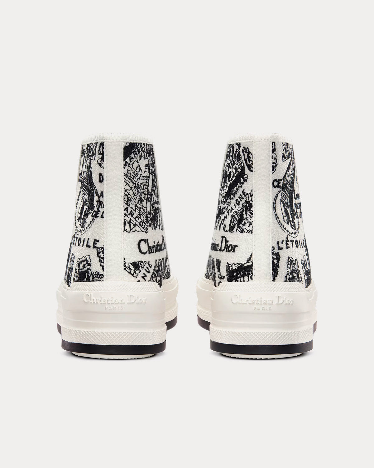 Dior Walk'n'Dior Platform White and Black Cotton Embroidered with Plan de Paris Motif High Top Sneakers - 4