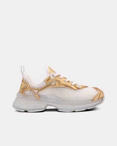 Dior Vibe White Mesh and Gold-Tone Leather Low Top Sneakers