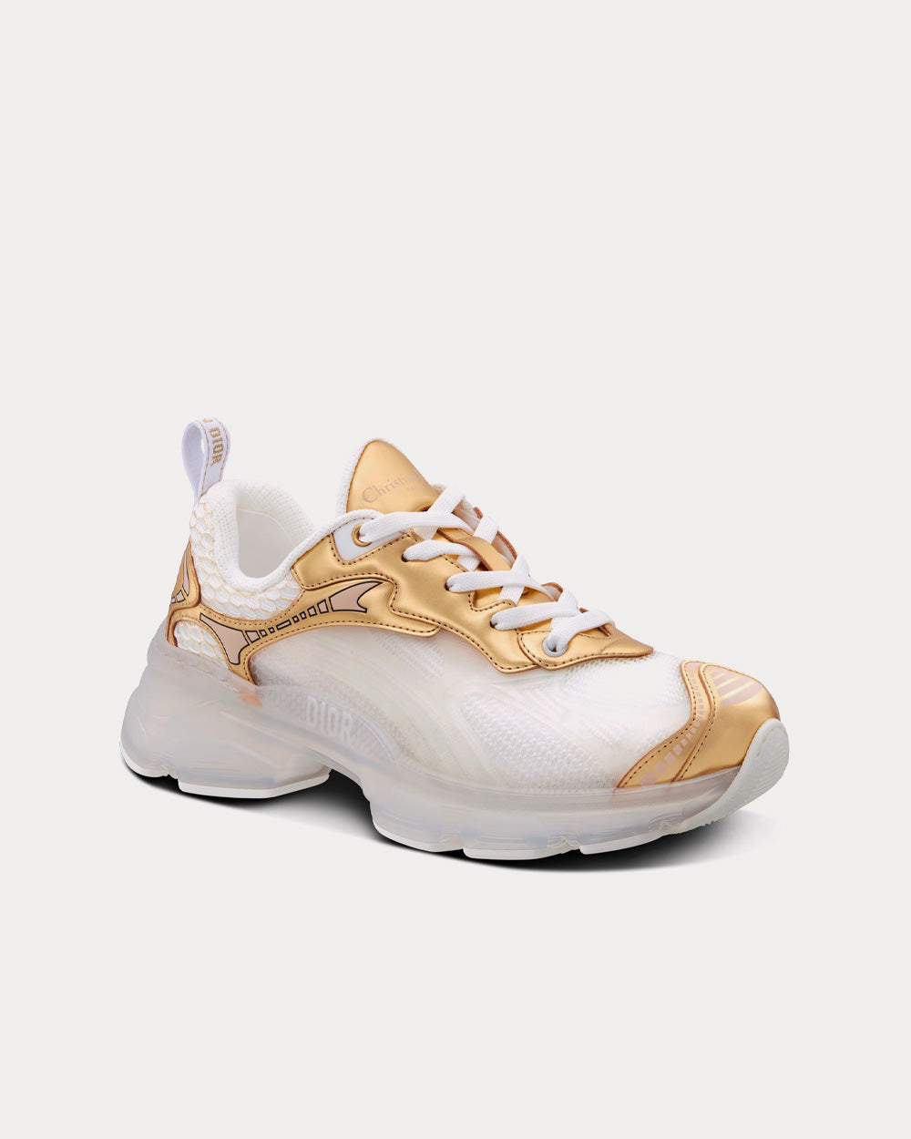 Dior Vibe White Mesh and Gold-Tone Leather Low Top Sneakers - 3