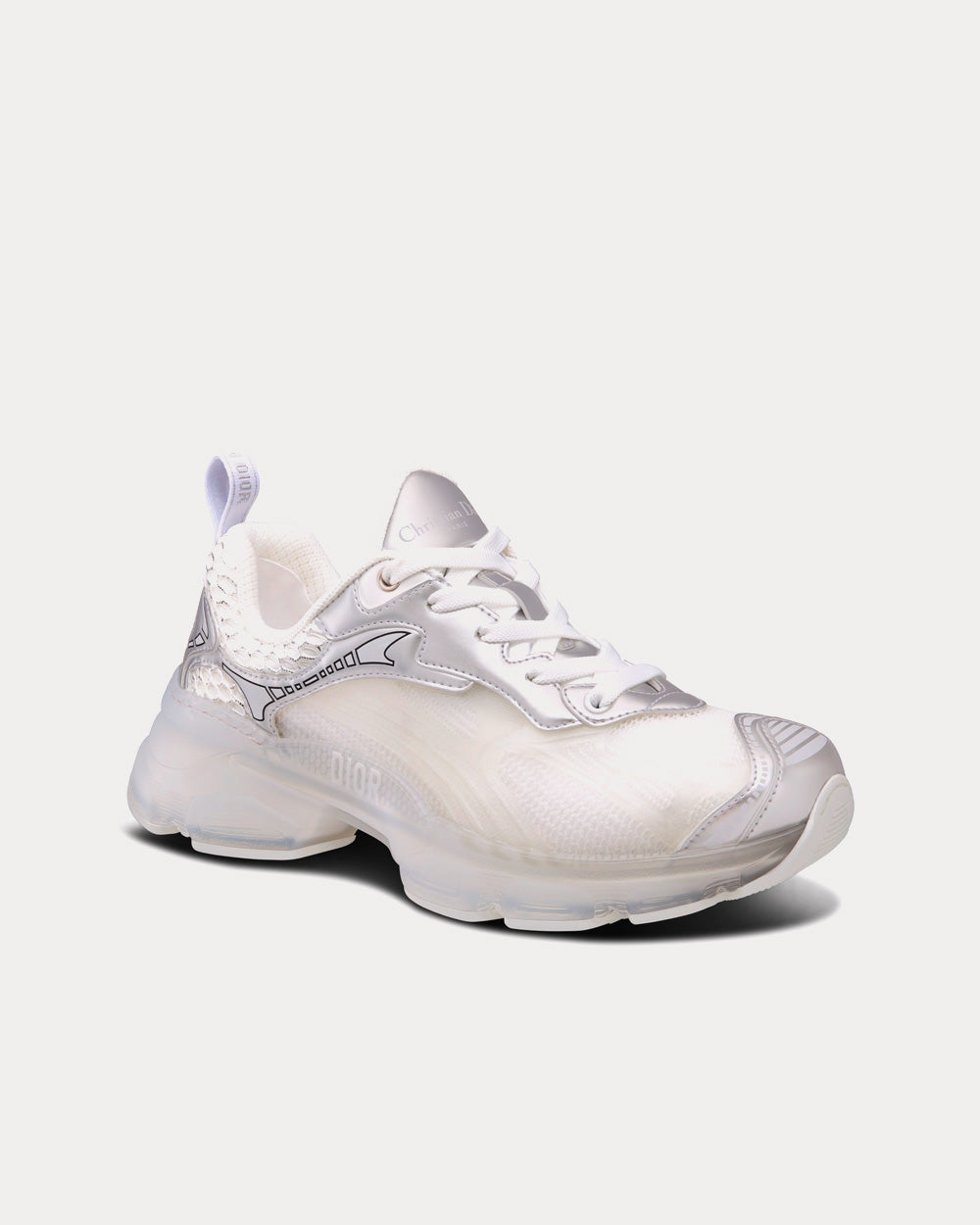 Dior Vibe White Mesh and Silver-Tone Leather Low Top Sneakers - 3