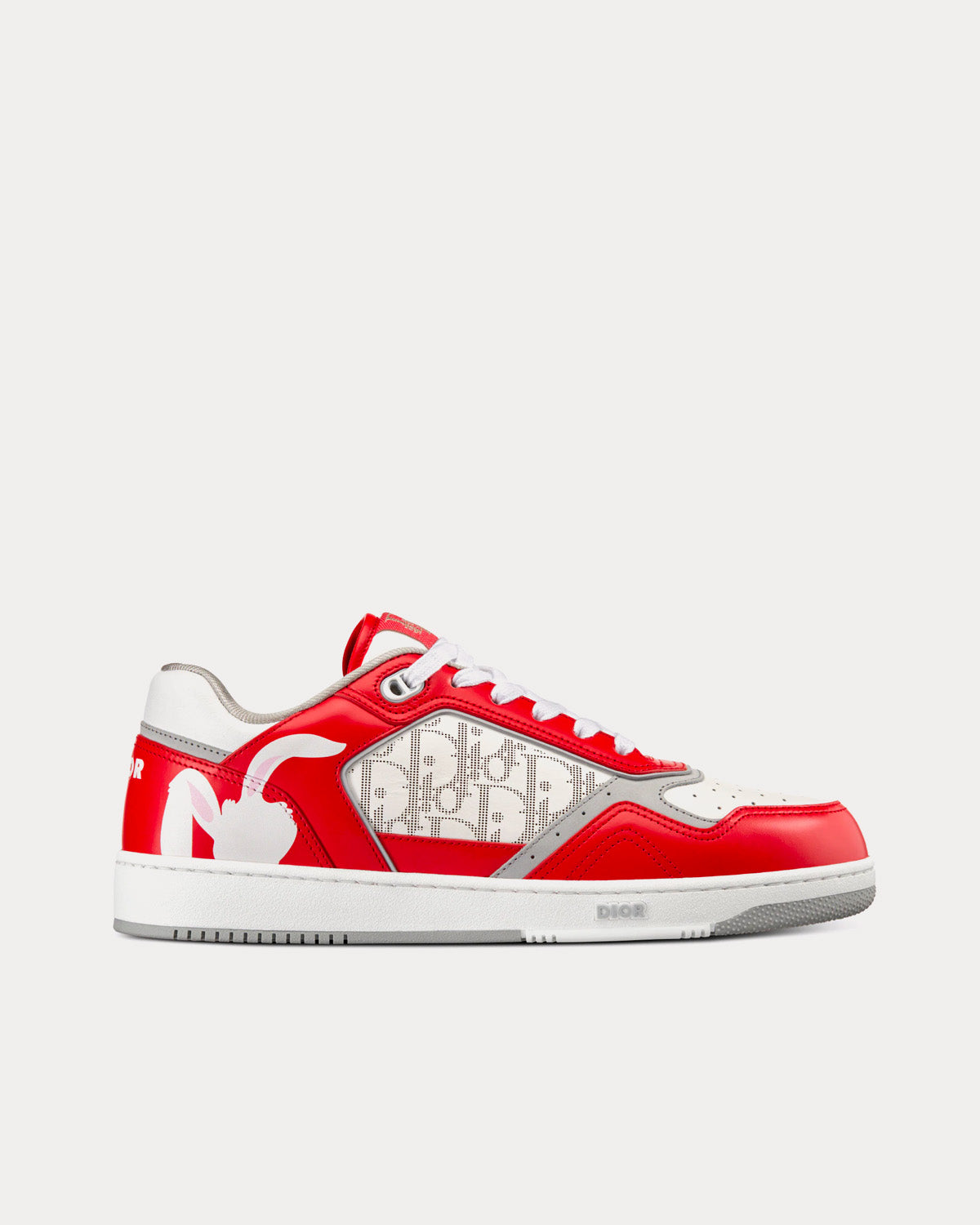 Dior x ERL B27 Red and White Smooth Calfskin and White Dior Oblique Galaxy Leather with Rabbit Motif Low Top Sneakers - 1