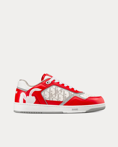 Dior x ERL B27 Red and White Smooth Calfskin and White Dior Oblique Galaxy Leather with Rabbit Motif Low Top Sneakers