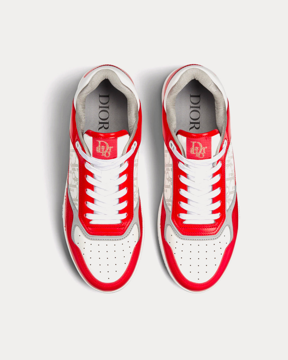 Dior x ERL B27 Red and White Smooth Calfskin and White Dior Oblique Galaxy Leather with Rabbit Motif Low Top Sneakers - 2