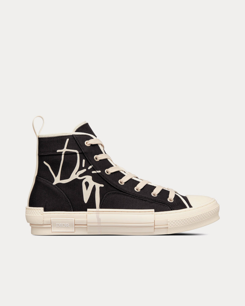 Dior x Travis Scott B23 'Cactus Jack' Black and Cream Cotton Canvas High Top Sneakers - 1