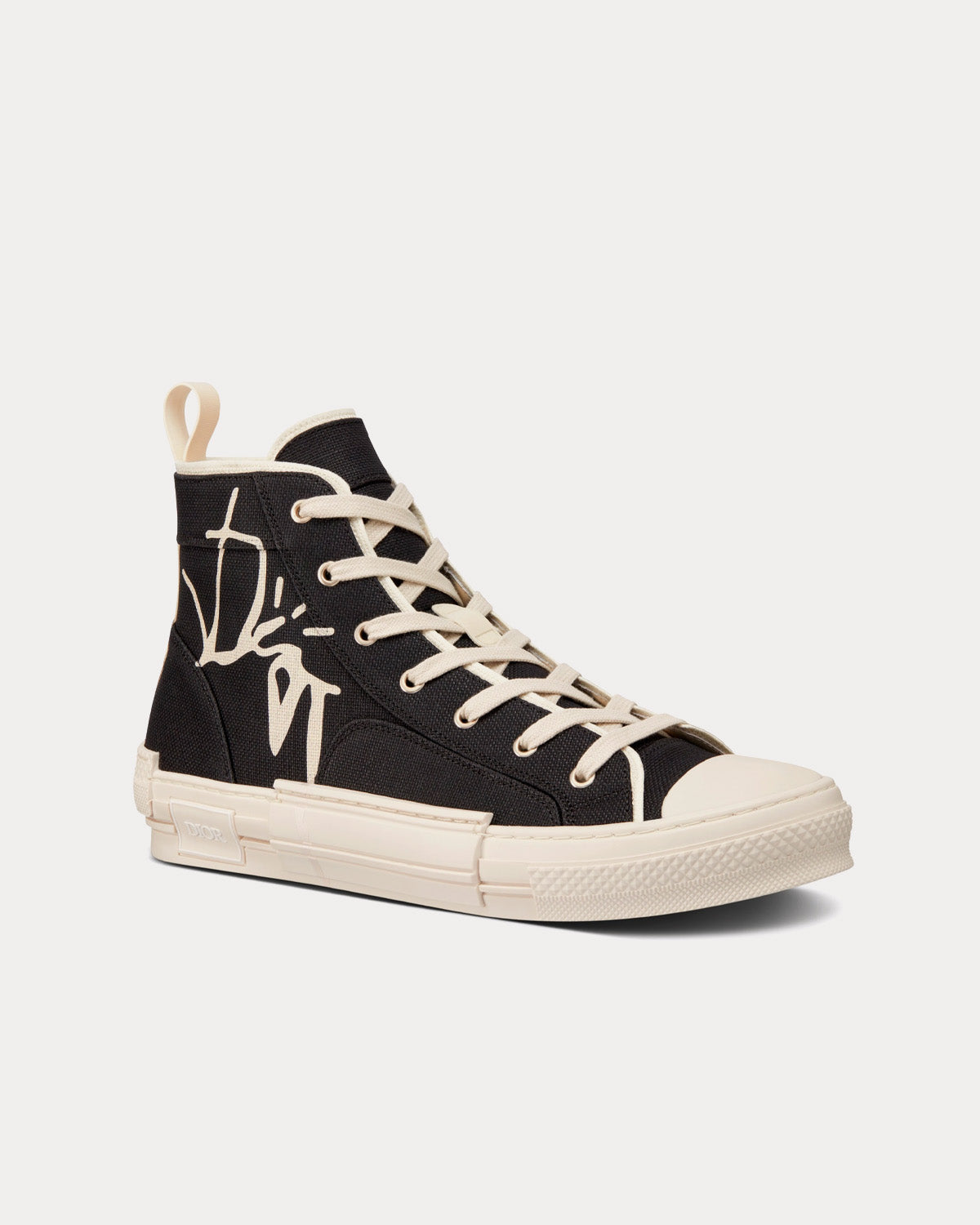 Dior x Travis Scott B23 'Cactus Jack' Black and Cream Cotton Canvas High Top Sneakers - 2