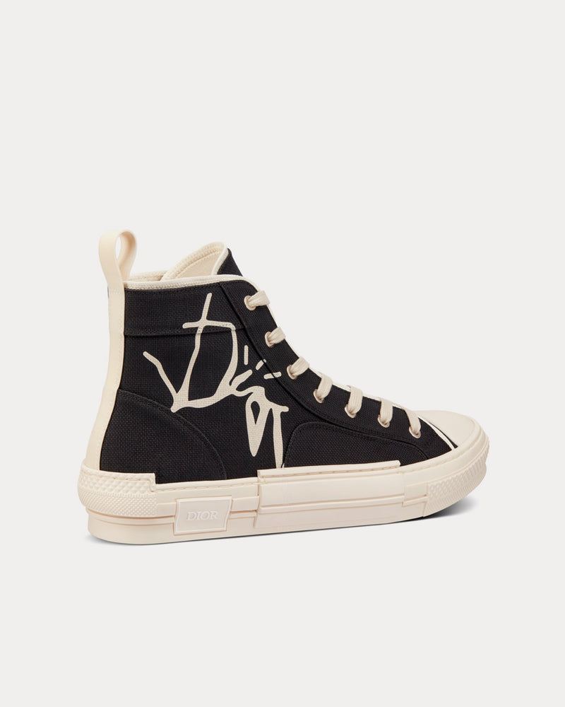 Dior x Travis Scott B23 'Cactus Jack' Black and Cream Cotton Canvas High Top Sneakers - 3