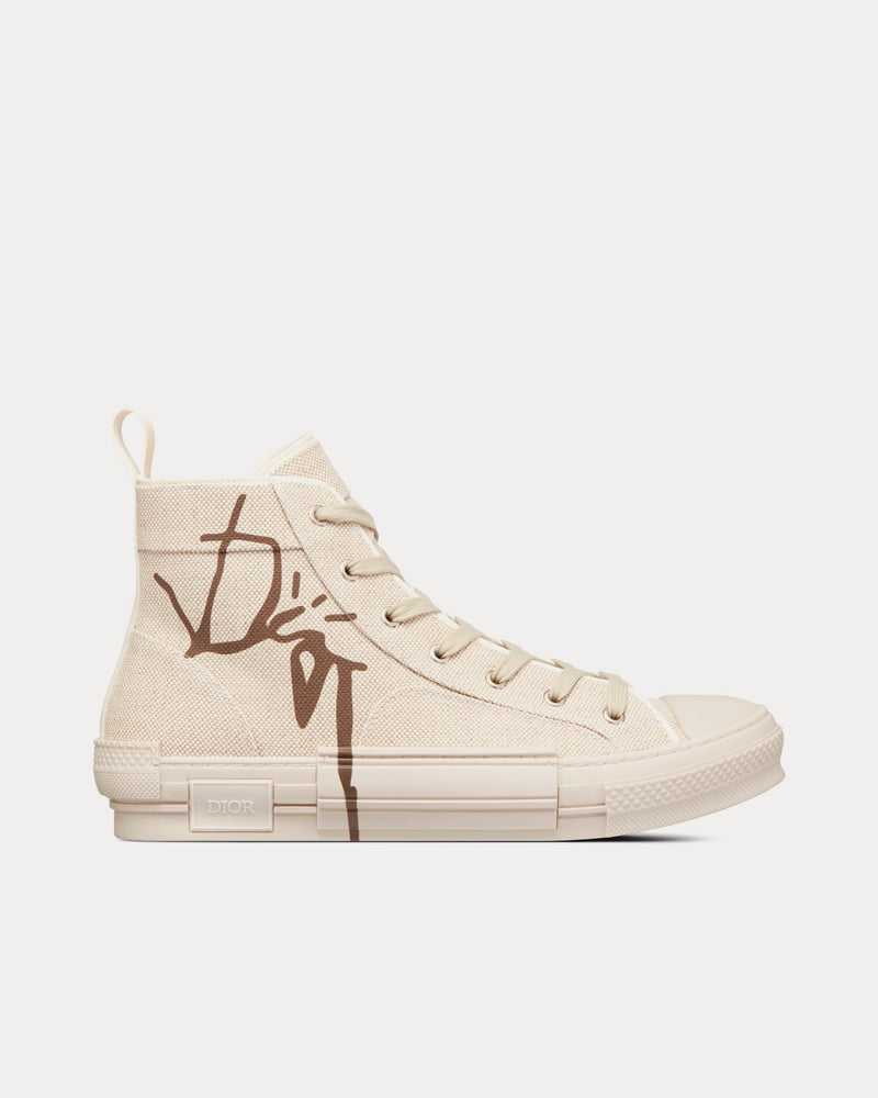 Dior x Travis Scott B23 'Cactus Jack' Cream and Coffee Cotton Canvas High Top Sneakers - 1