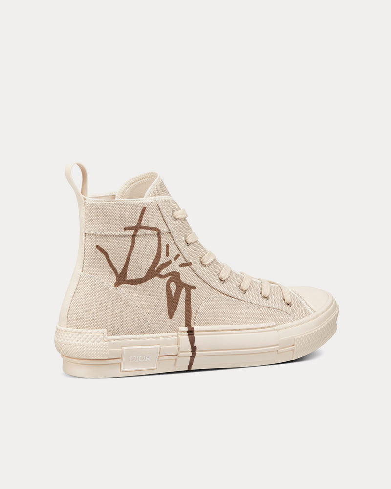 Dior x Travis Scott B23 'Cactus Jack' Cream and Coffee Cotton Canvas High Top Sneakers - 4