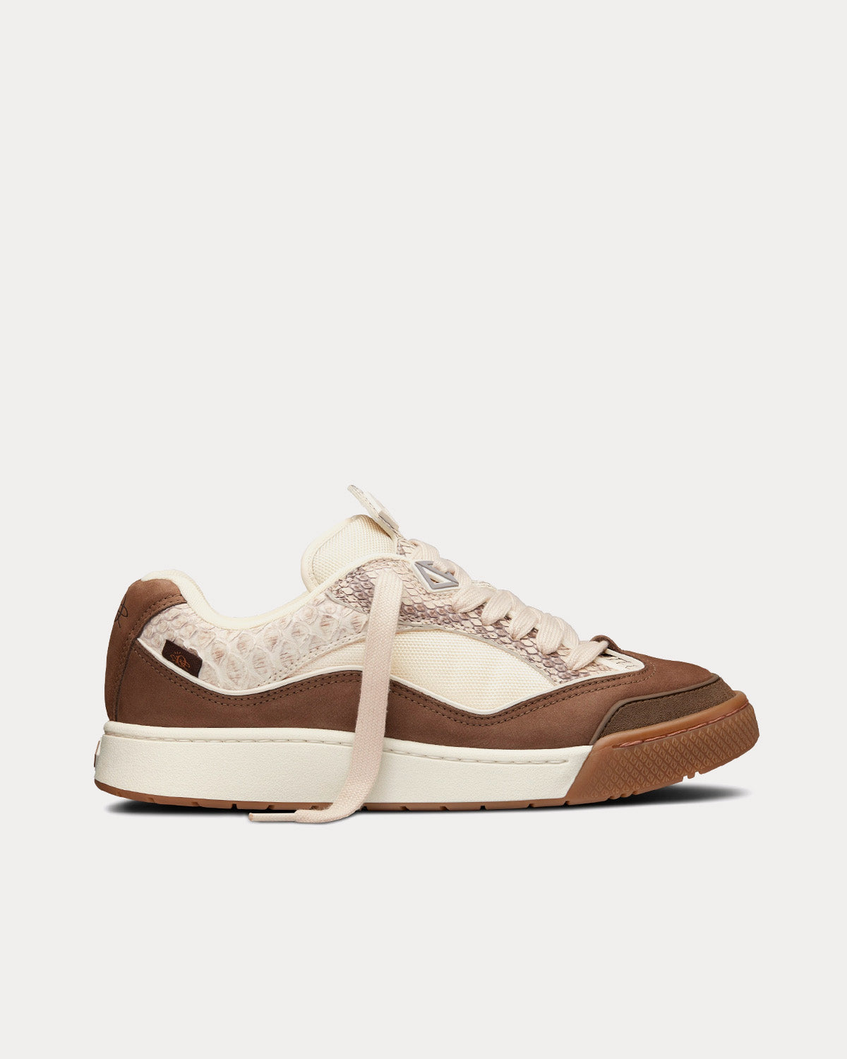 Dior x Travis Scott B713 'Cactus Jack' Beige Calfskin Leather with Brown Nubuck and Python Low Top Sneakers - 1