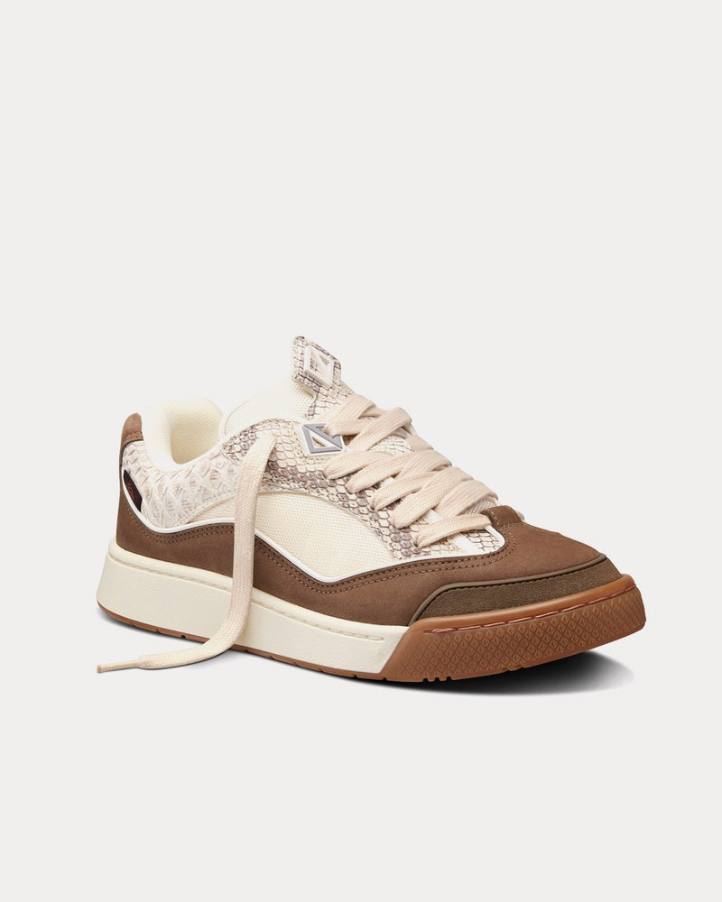 Dior x Travis Scott B713 'Cactus Jack' Beige Calfskin Leather with Brown Nubuck and Python Low Top Sneakers - 3