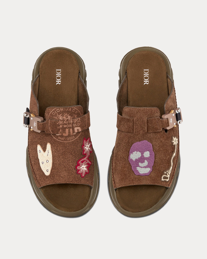 Dior x Travis Scott H-Town 'Cactus Jack' Coffee Nubuck Calfskin with Embroidered Patches Sandals - 2