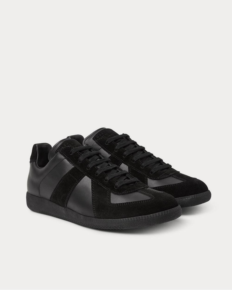 Maison Margiela Replica Leather and Suede  Black low top sneakers - 2