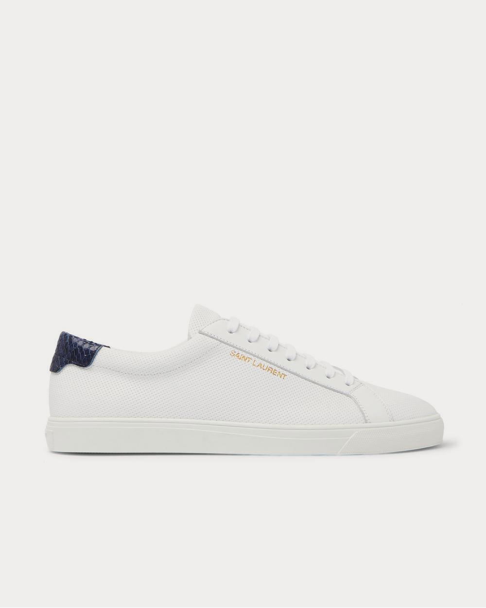 Saint Laurent Andy Snake Effect-Trimmed Perforated Leather  White low top sneakers - 1