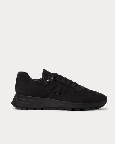 Prada Match Race Rubber-Trimmed Nubuck  Black low top sneakers