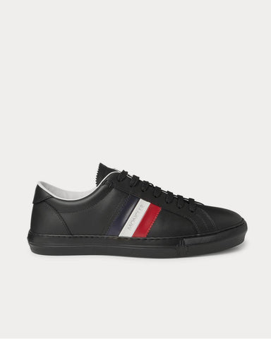 Moncler New Monaco Striped Leather  Black low top sneakers