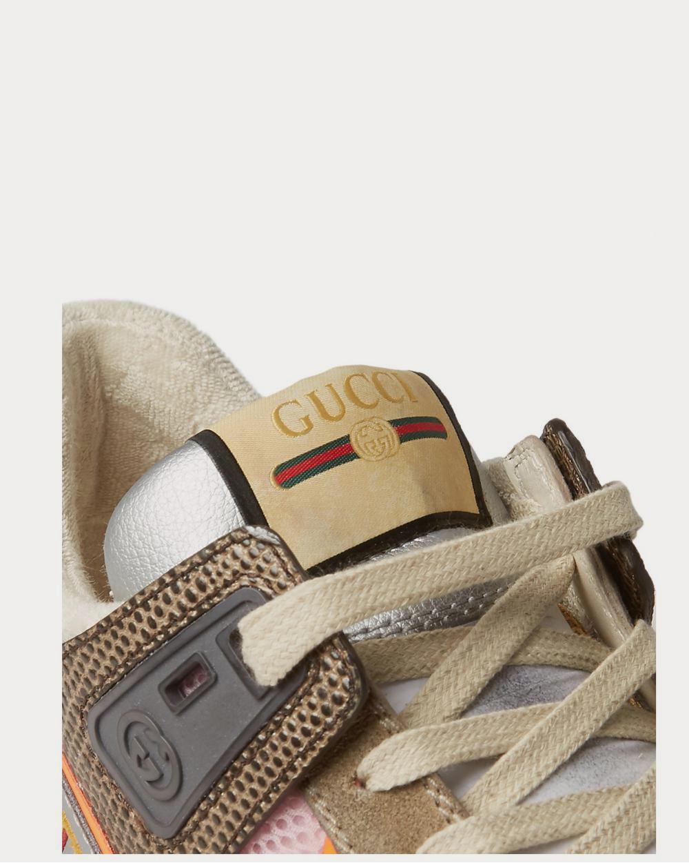 Gucci Ultrapace Metallic, Leather, Mesh and Distressed Suede Neutral low top sneakers - 5