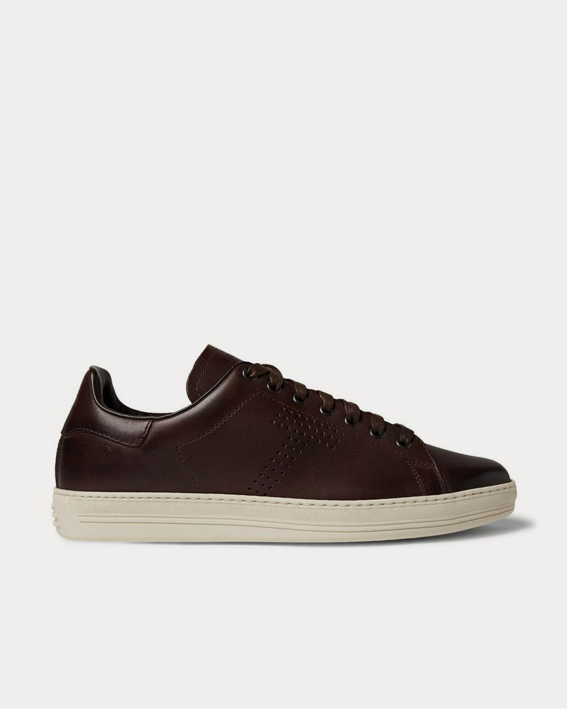 Tom Ford Warwick Burnished-Leather  Burgundy low top sneakers - 1