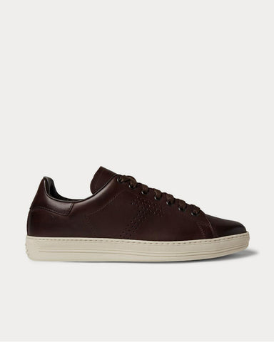 Tom Ford Warwick Burnished-Leather  Burgundy low top sneakers