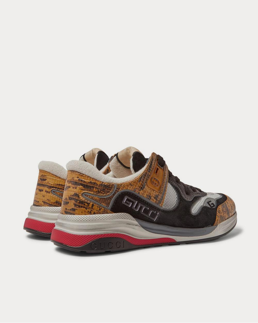 Gucci Ultrapace Distressed Suede, Mesh and Snake-Effect Leather  Yellow low top sneakers - 4