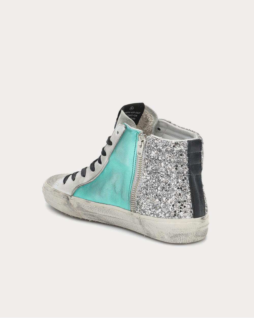 Golden Goose Slide metallic leather Aquamarine High Top Sneakers - 3