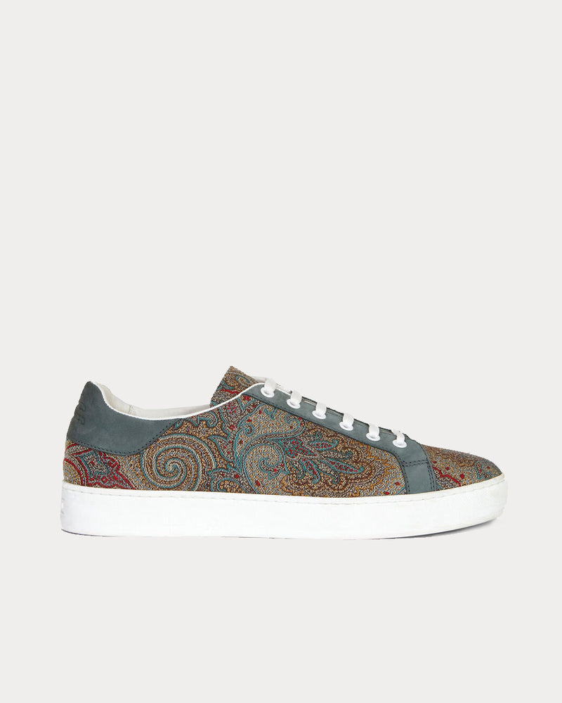 Etro Paisley Nubuck Detailing Navy Blue Low Top Sneakers - 1