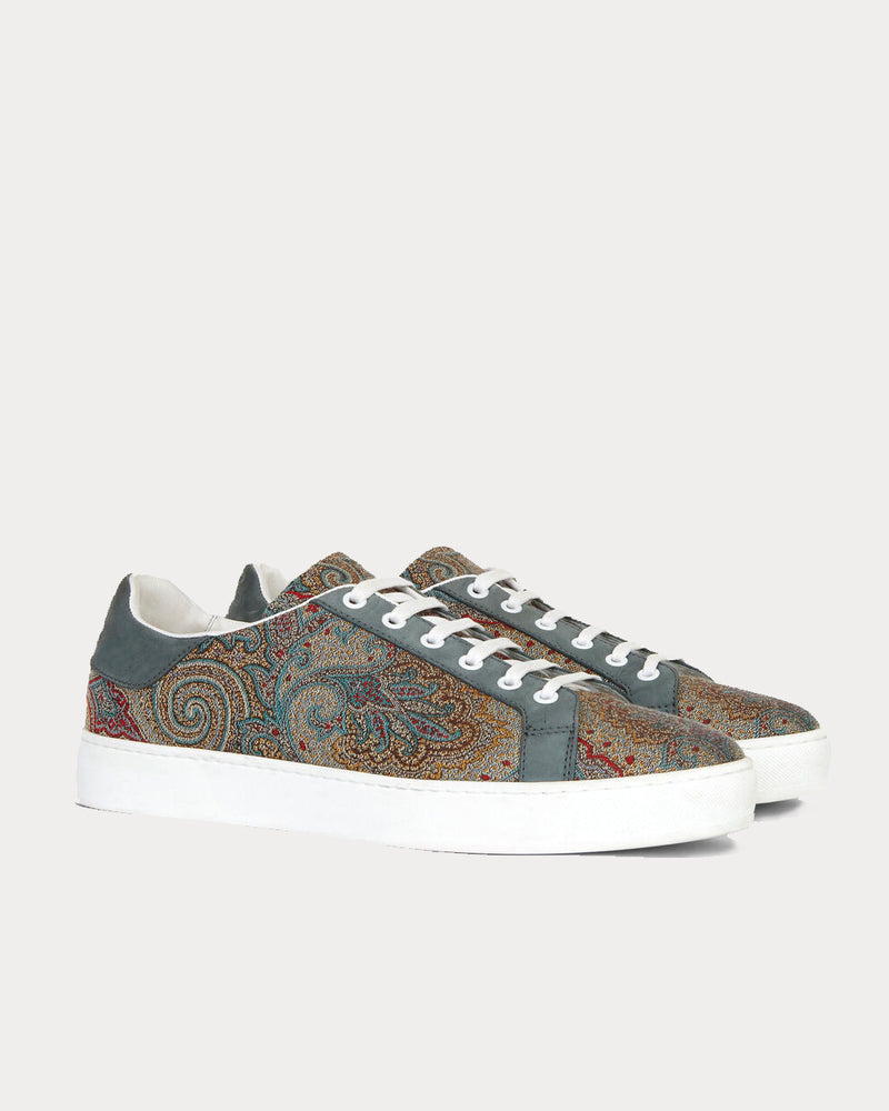 Etro Paisley Nubuck Detailing Navy Blue Low Top Sneakers - 2