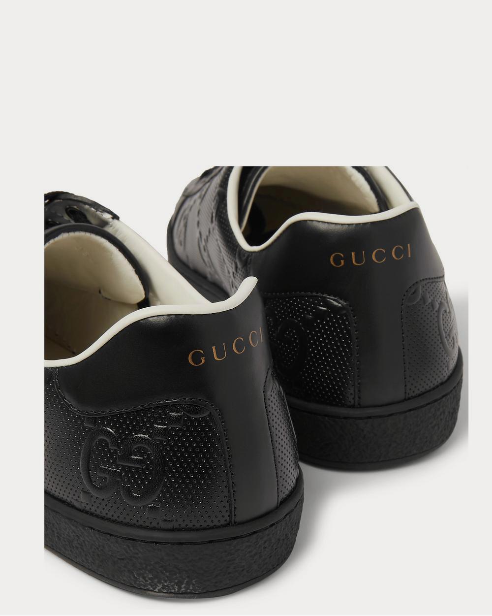 Gucci Ace Logo-Embossed Perforated Leather  Black low top sneakers - 3