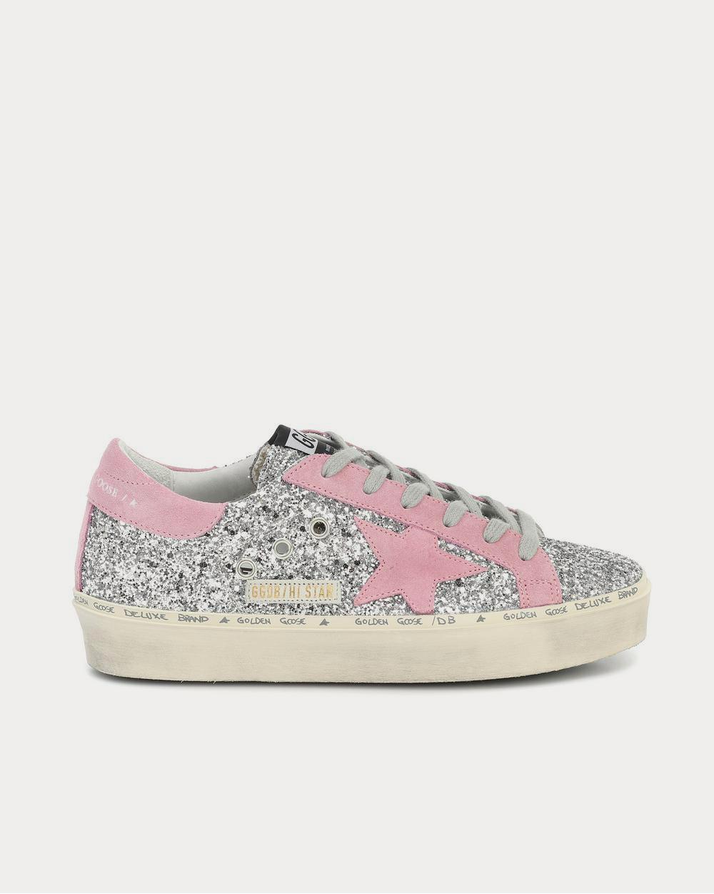 Golden Goose Hi Star glitter Silver Glitter-Pink Suede Star Low Top Sneakers - 1