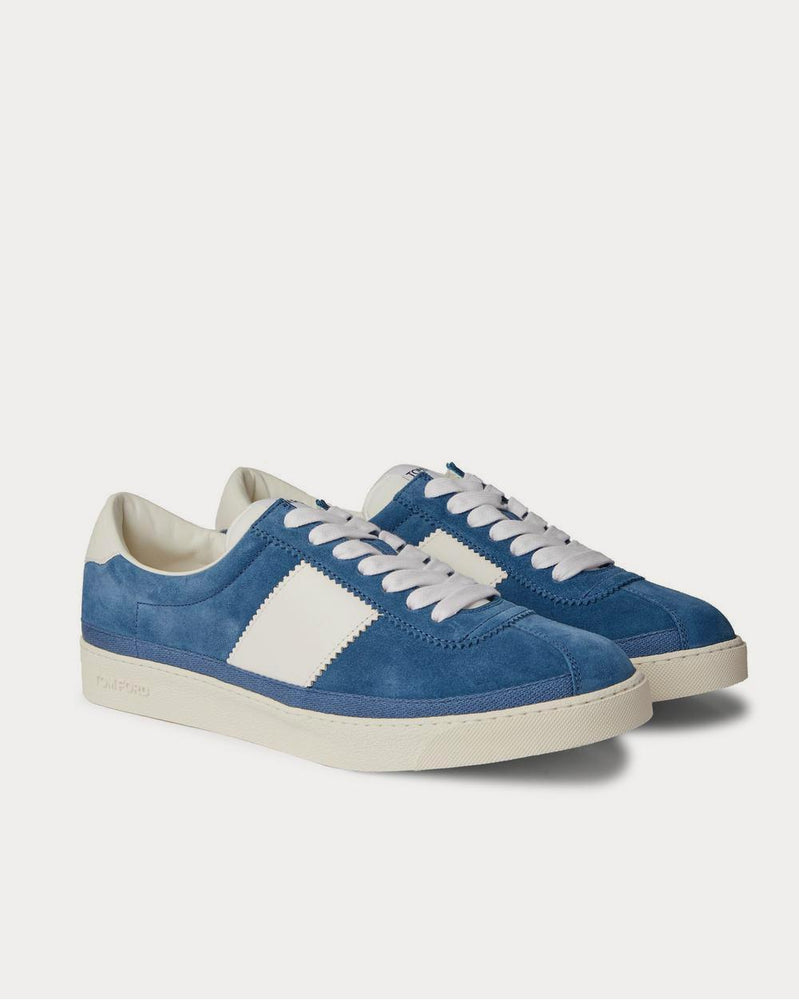 Tom Ford Bannister Leather-Trimmed Suede  Blue low top sneakers - 2