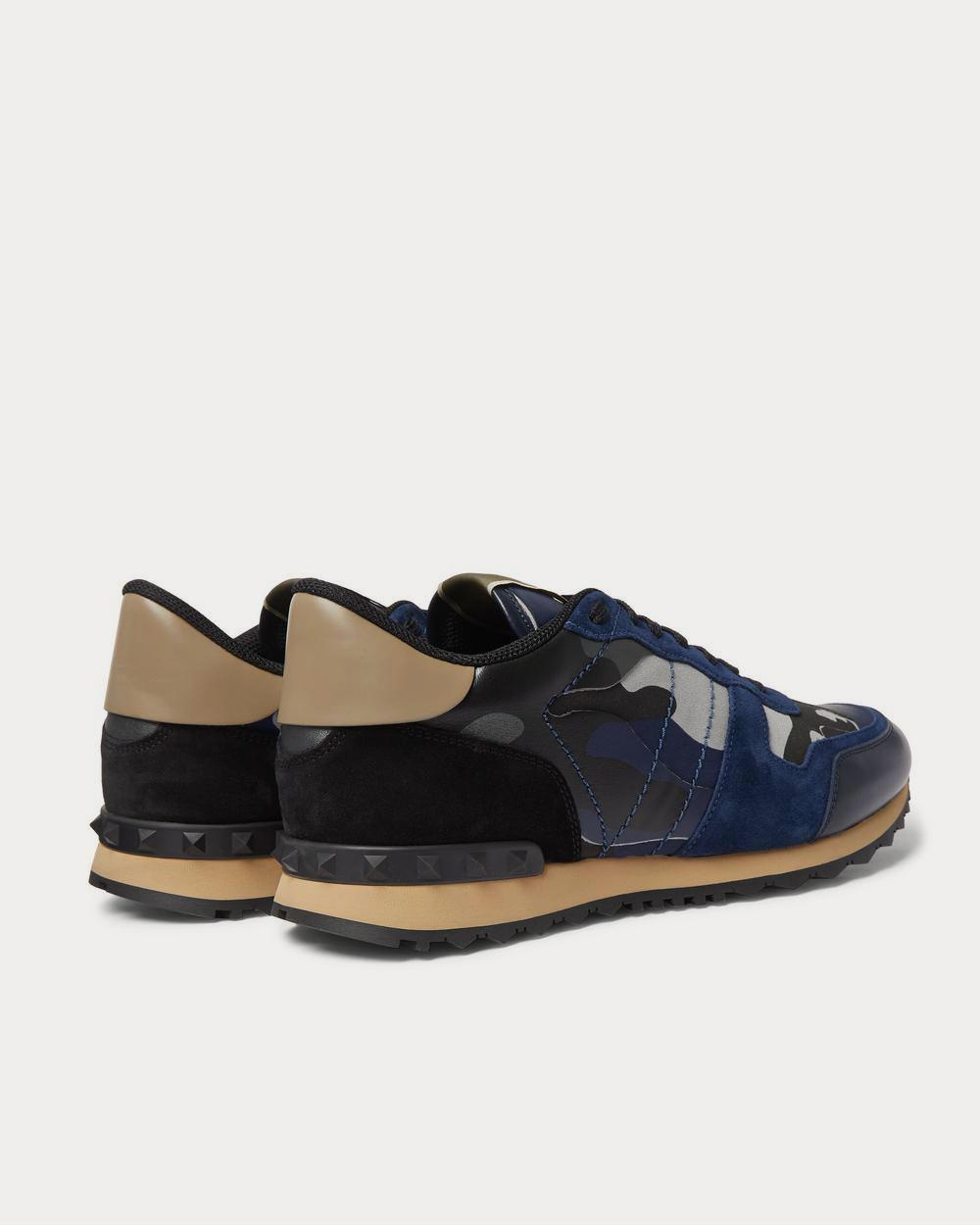 Valentino Rockrunner Camouflage Suede and Leather-Trimmed Canvas  Blue low top sneakers - 3