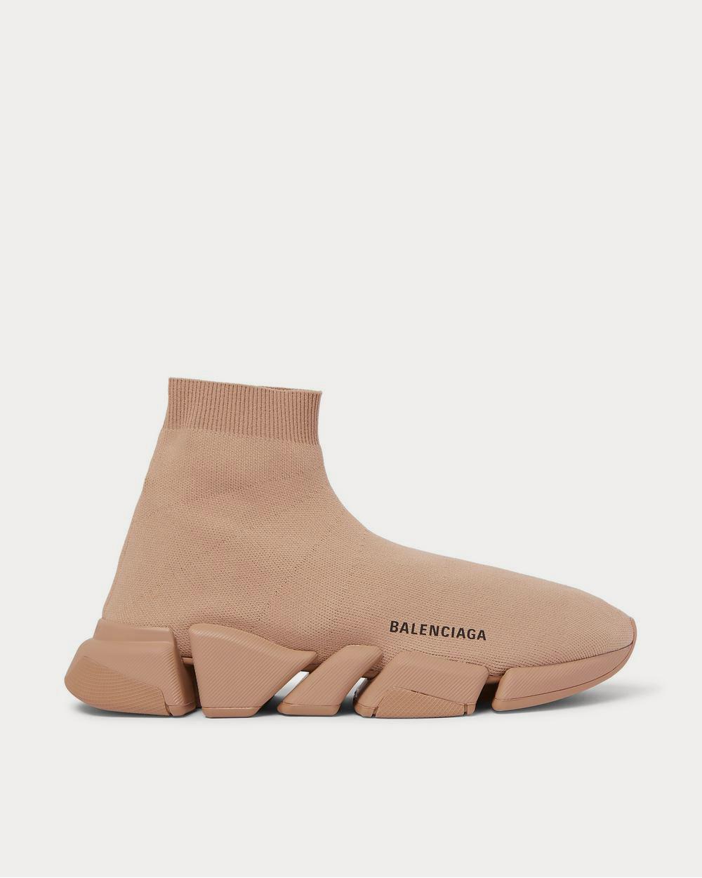 Balenciaga Speed 2.0 Logo-Print Stretch-Knit Slip-On  Beige high top sneakers - 1