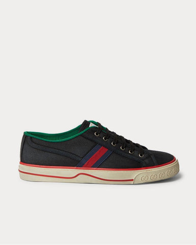 Gucci Distressed Canvas and Webbing  Black low top sneakers