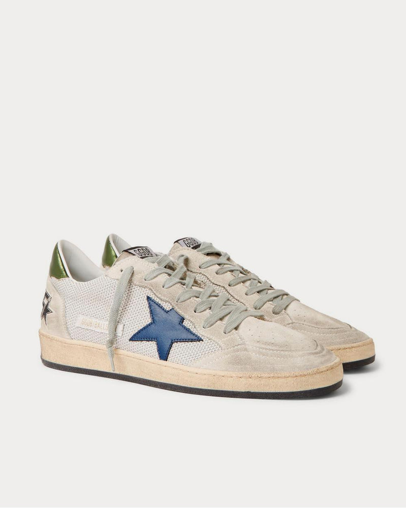 Golden Goose Ball Star Distressed Suede, Mesh and Leather  Silver low top sneakers - 2