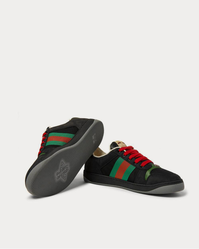 Gucci Screener Webbing-Trimmed Leather, Suede and Canvas  Black low top sneakers - 3