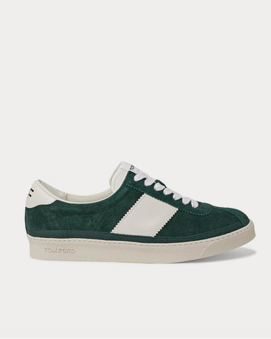 Tom Ford Bannister Leather-Trimmed Suede  Green low top sneakers