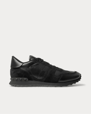 Valentino Rock Runner Suede, Leather and Canvas  Black low top sneakers